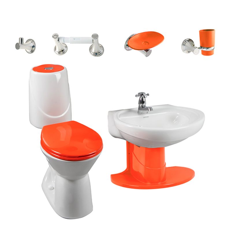 Combo Happy II Naranja: sanitario, lavamanos con semipedestal, grifería y accesorios Corona