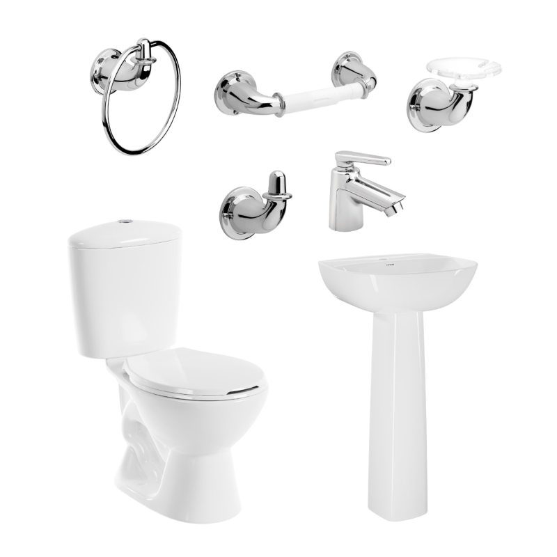 Combo manantial pro redondo botón con pedestal blanco Corona