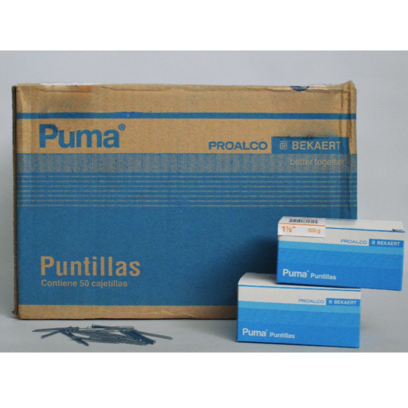 Puntilla Puma sin Cabeza 1 1/2" x 25 Kg (cajetilla 500 Gr) Proalco